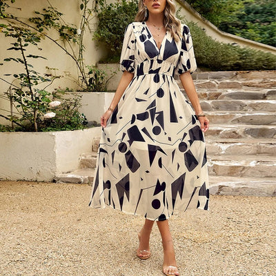 Shara - Robe Midi Chic Géométrique