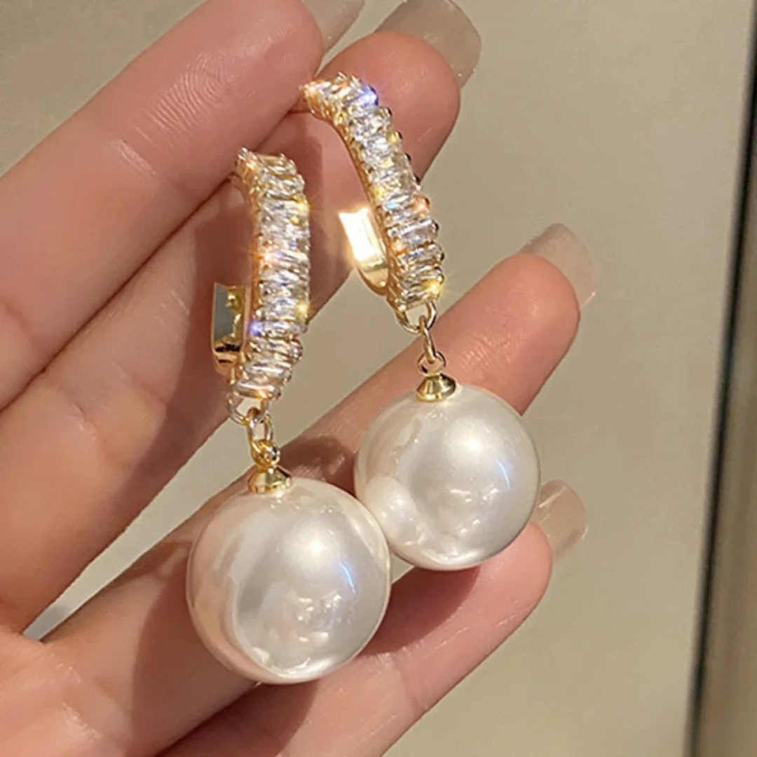 Boucles d'oreilles de luxe avec perle et zirconium