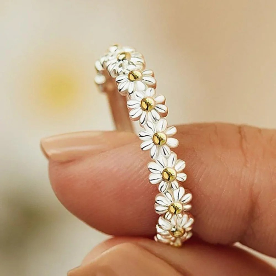 Bague Margriet en argent ajustable et émaillée à la main
