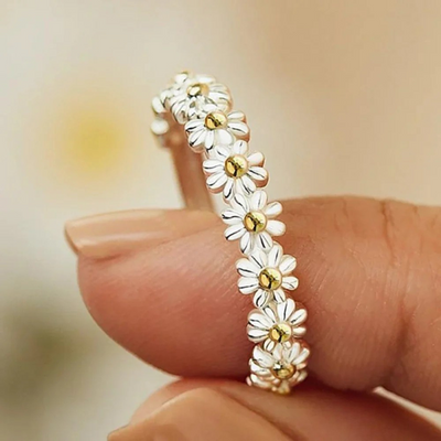 Bague Margriet en argent ajustable et émaillée à la main