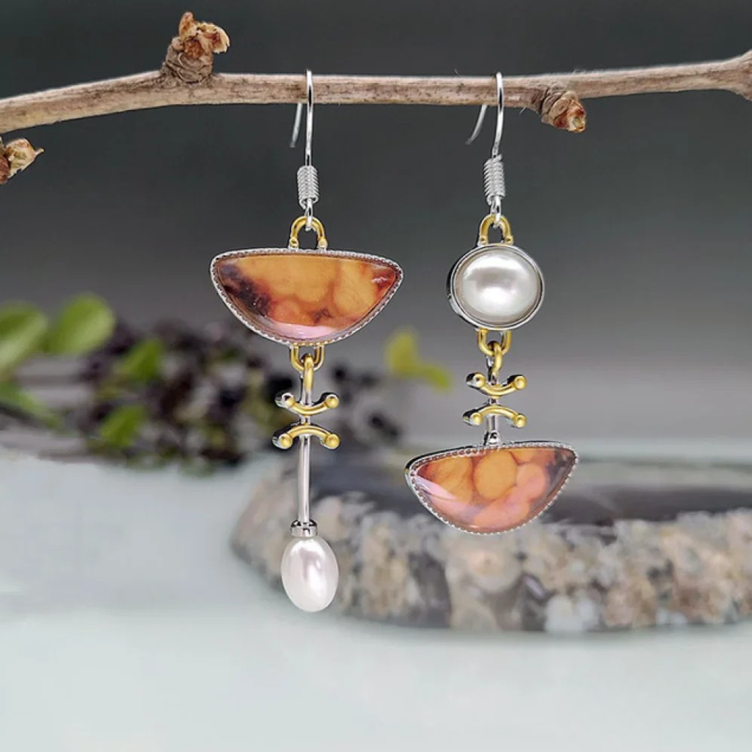 Boucles d'oreilles en pierres orange vintage naturelles
