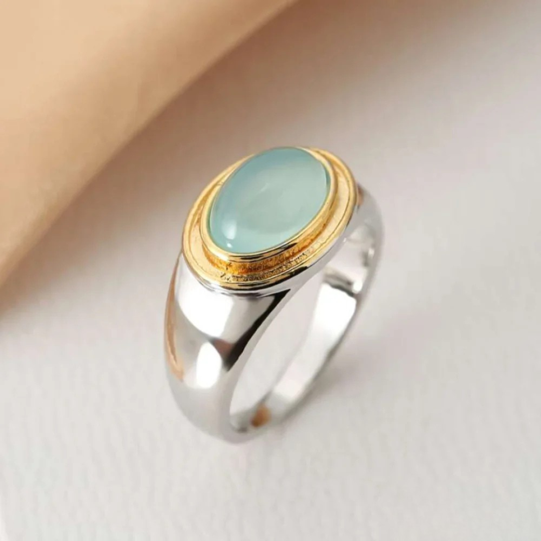 Bague en pierre de lune verte vintage