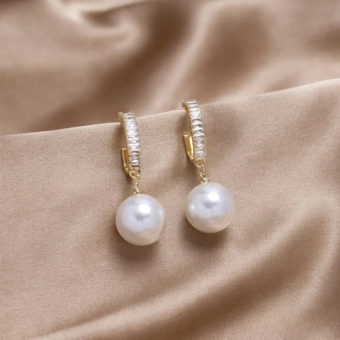 Boucles d'oreilles de luxe avec perle et zirconium