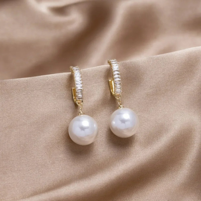 Boucles d'oreilles de luxe avec perle et zirconium