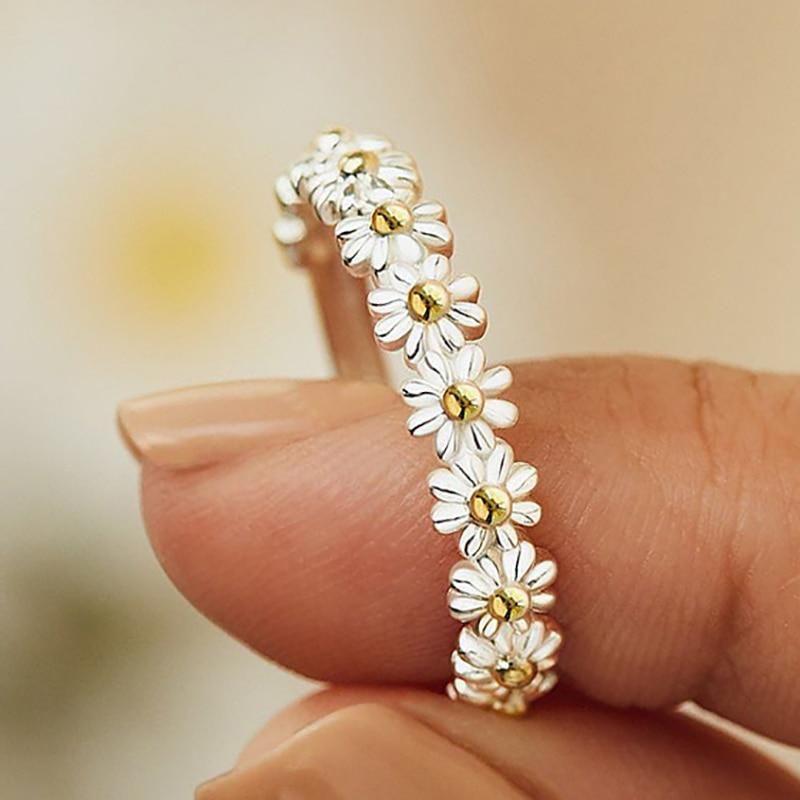 Bague Marguerite Argent Ajustable Émaillée à la Main