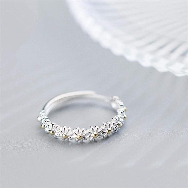 Bague Marguerite Argent Ajustable Émaillée à la Main