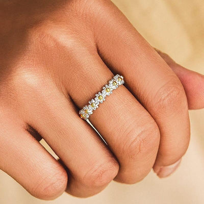 Bague Marguerite Argent Ajustable Émaillée à la Main