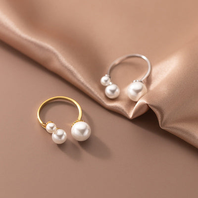 Bague en Perles d'Eau Douce Triple Réglable