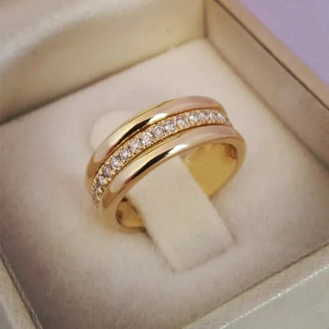 Bague élégante en zirconium doublement incrustée