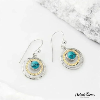 Boucles d'oreilles Boho Saturnus avec Pierre Turquoise en Argent et Or